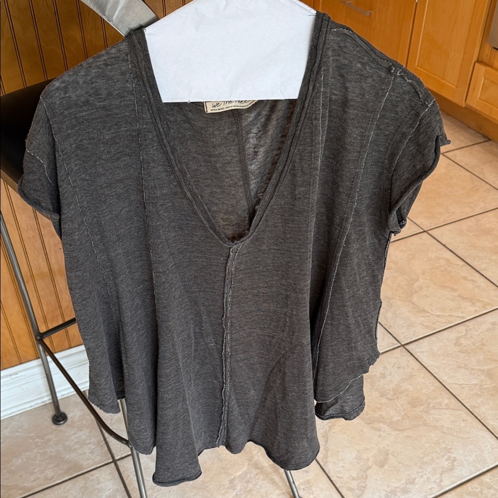 Free People Dark Gray Short Sleeve Top